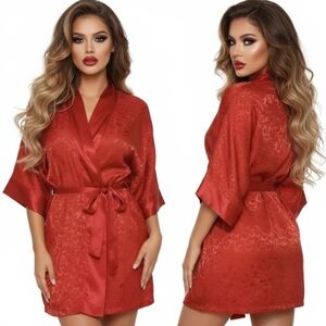 Y2K Victoria's Secret Gold Label Damask Kimono Robe One Size Rose Red Japanese